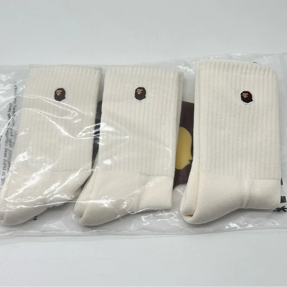 A Bathing Ape Head One Point Crew Socks (3 Pack) - White - Size S